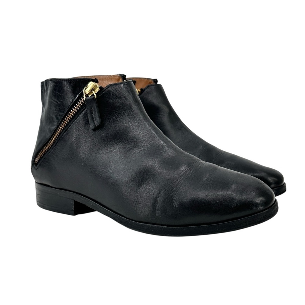 Anne Thomas Black Double Zipper Minimalist Leather Booties Ankle Boots sz 37